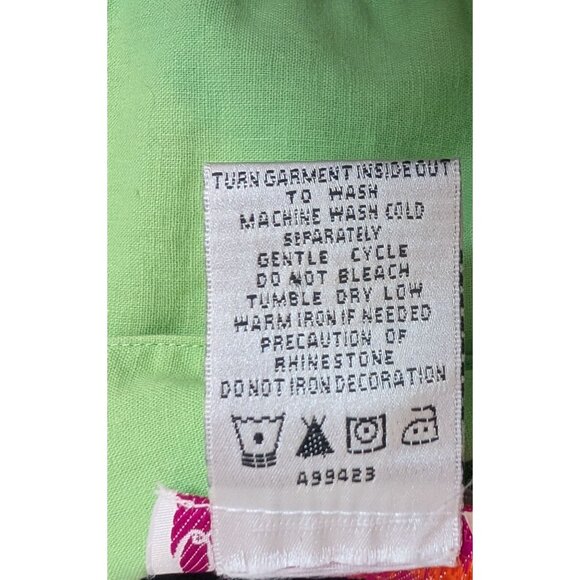 Quacker Factory Green Linen Blend Butterfly Embellished Button-Up Shirt - 2X - Picture 6 of 7